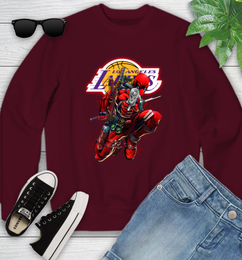NBA Deadpool Marvel Comics Sports Basketball Los Angeles Lakers Youth Sweatshirt 5