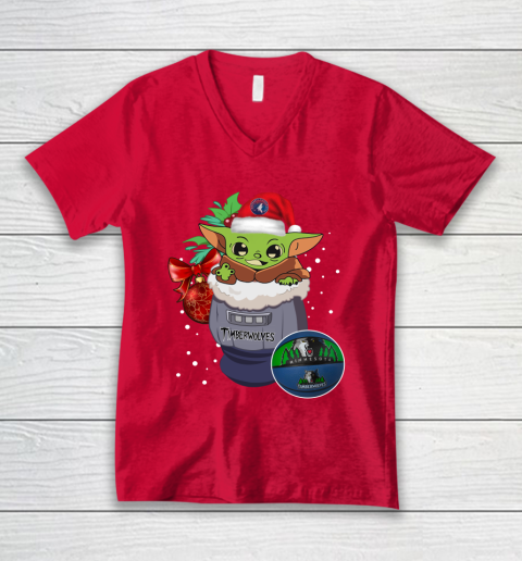 Minnesota Timberwolves Christmas Baby Yoda Star Wars Funny Happy NBA V-Neck T-Shirt 7
