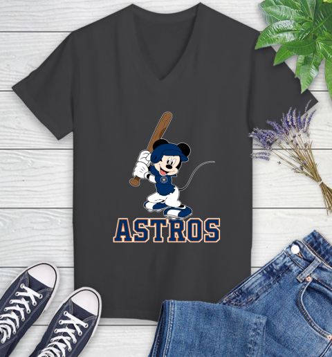 MLB Baseball Houston Astros Cheerful Mickey Mouse Shirt Women's V-Neck T-Shirt 7