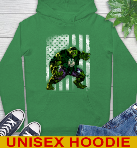 Milwaukee Bucks Hulk Marvel Avengers NBA Basketball American Flag Hoodie 8