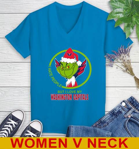 Washington Capitals NHL Christmas Grinch I Hate People But I Love My Favorite Hockey Team Women's V-Neck T-Shirt 8