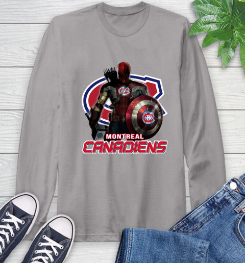 NHL Captain America Thor Spider Man Hawkeye Avengers Endgame Hockey Montreal Canadiens Long Sleeve T-Shirt 6