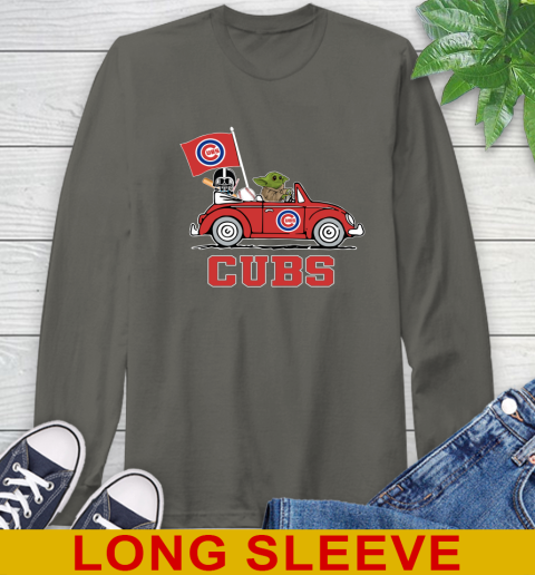 MLB Baseball Chicago Cubs Darth Vader Baby Yoda Driving Star Wars Shirt Long Sleeve T-Shirt 8