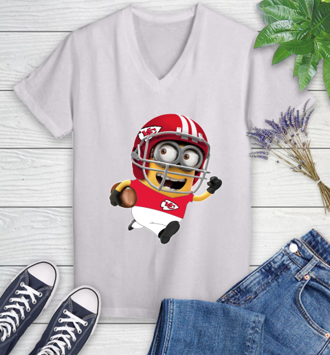 NFL Kansas City Chiefs Minions Disney Football Sports Women's V-Neck T-Shirt