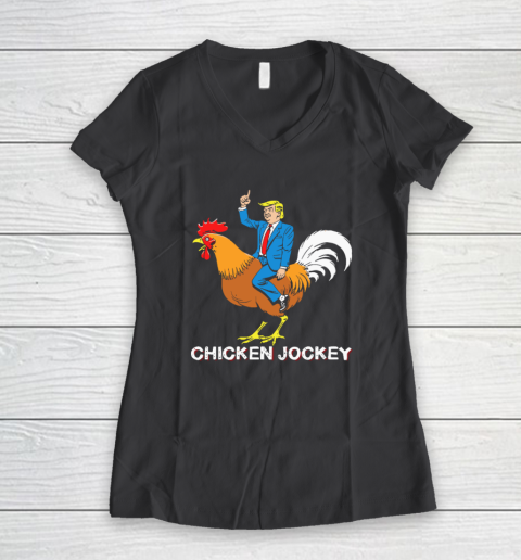 Chicken Jockey Funny Trump Women's V-Neck T-Shirt 4