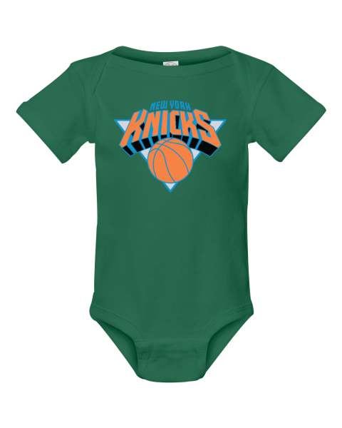 jbwh custom nba new york knicks logo short sleeve baby infant rib bodysuit 4400 105 front kelly