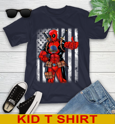 NBA Basketball Golden State Warriors Deadpool American Flag Shirt Youth T-Shirt 2