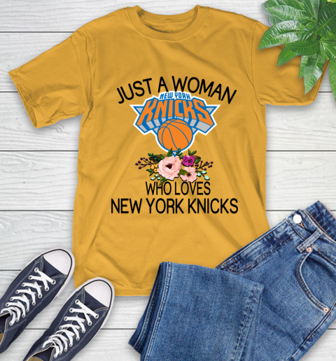 NBA Just A Woman Who Loves New York Knicks Basketball Sports T-Shirt 2