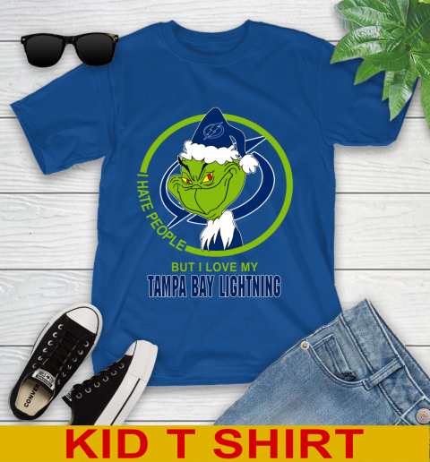 Tampa Bay Lightning NHL Christmas Grinch I Hate People But I Love My Favorite Hockey Team Youth T-Shirt 9