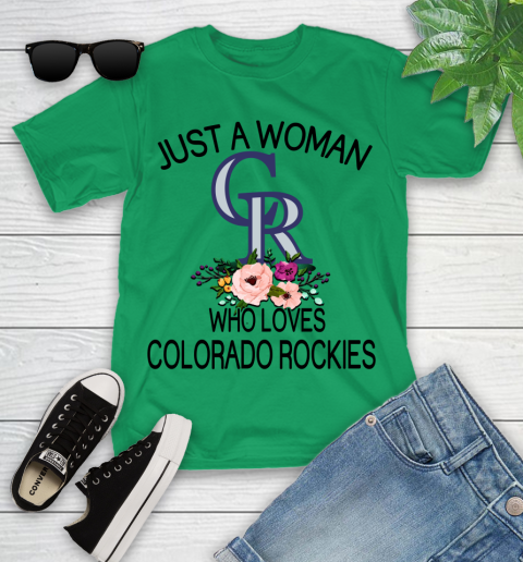 MLB Just A Woman Who Loves Colorado Rockies Baseball Sports Youth T-Shirt 3