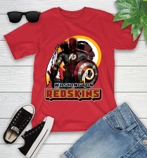 NFL Captain America Thor Spider Man Hawkeye Avengers Endgame Football Washington Redskins Youth T-Shirt 10