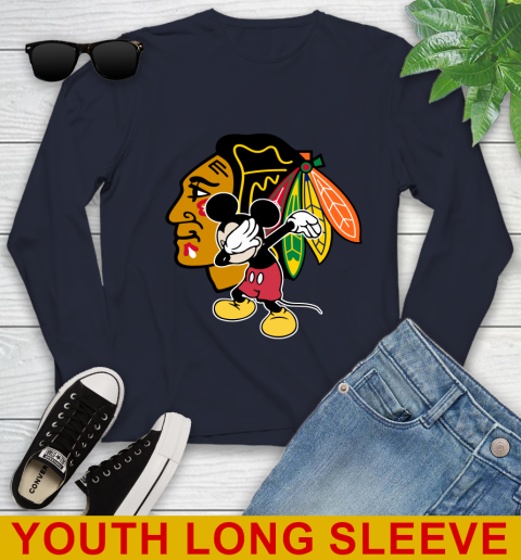 Chicago Blackhawks NHL Hockey Dabbing Mickey Disney Sports Youth Long Sleeve 3