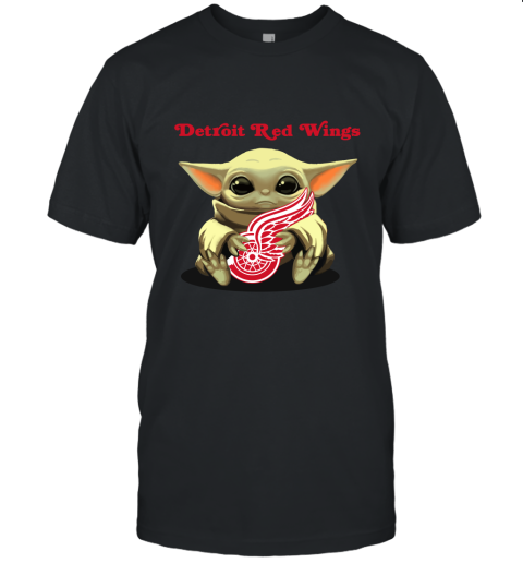 Baby Yoda Hugs The Detroit Redwings Ice Hockey Unisex Jersey Tee