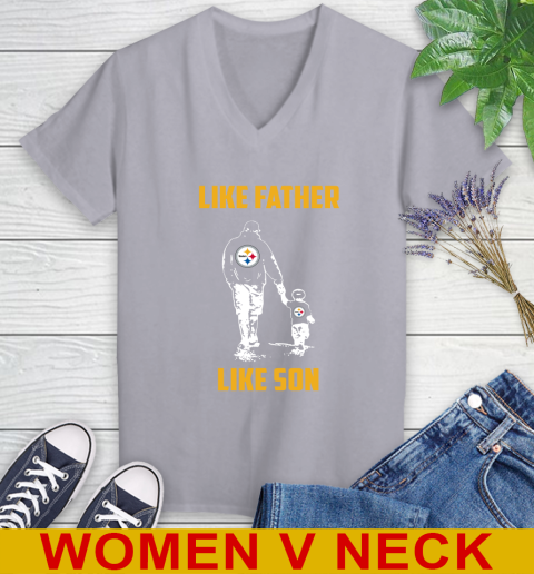 Pittsburgh Steelers NFL Football Like Father Like Son Sports Women's V-Neck T-Shirt 4