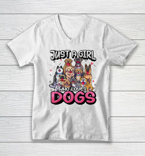 Just A Girl Who Loves Dogs Shirt Funny Puppy Dog Lover Girls V-Neck T-Shirt