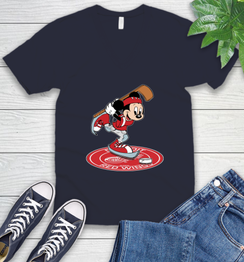 NHL Hockey Detroit Red Wings Cheerful Mickey Disney Shirt V-Neck T-Shirt 3