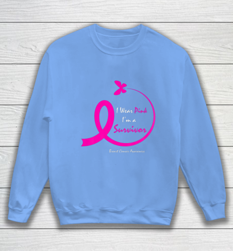 Womens Butterfly I Wear Pink I m A Survivor Breast Cancer Awareness Sweatshirt 8