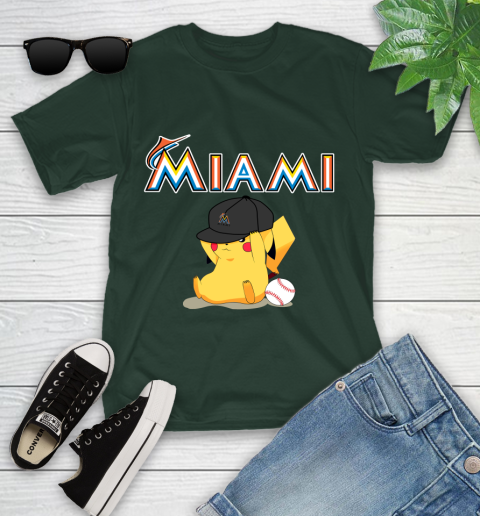 MLB Pikachu Baseball Sports Miami Marlins Youth T-Shirt 5