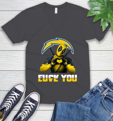 NHL San Diego Chargers Deadpool Love You Fuck You Football Sports V-Neck T-Shirt 4