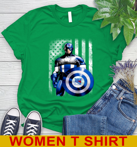 New York Rangers NHL Hockey Captain America Marvel Avengers American Flag Shirt Women's T-Shirt 7