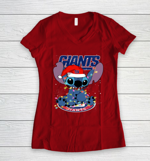 New York Giants NFL Football noel stitch Christmas Women's V-Neck T-Shirt 6