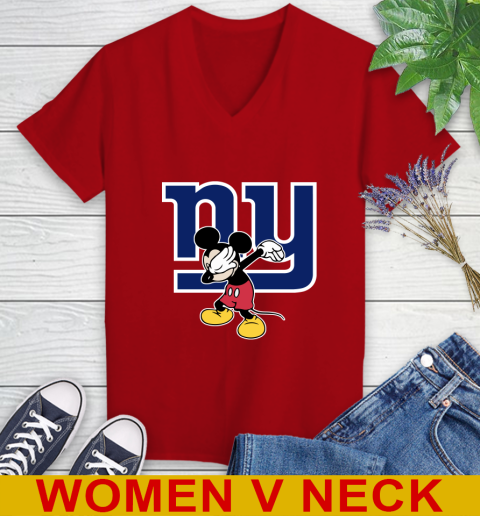 New York Giants NFL Football Dabbing Mickey Disney Sports Women's V-Neck T-Shirt 12