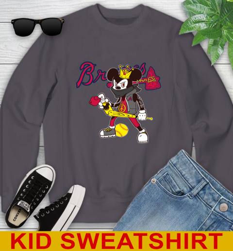 Atlanta Braves MLB Baseball Mickey Peace Sign Sports Youth Sweatshirt 6