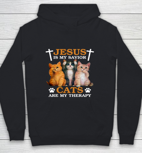 Jesus is My Savior Cat are My Therapy Christians Cat Lover Youth Hoodie