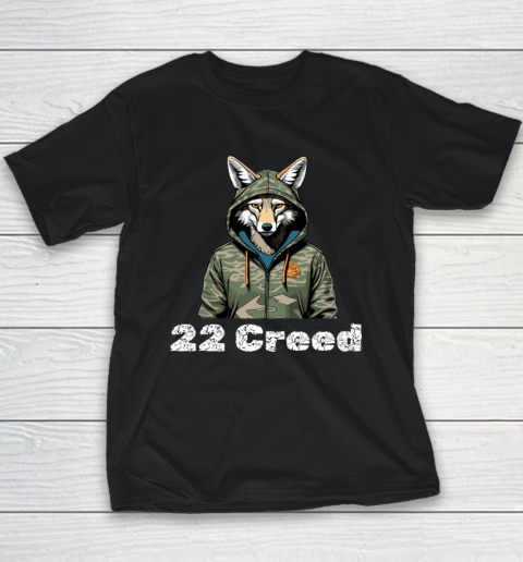 Coyote in Hood 22 Creed Graphic Hunting Youth T-Shirt