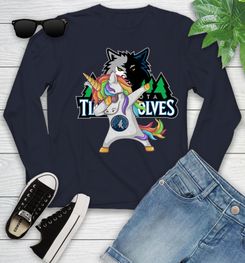 Minnesota Timberwolves NBA Basketball Funny Unicorn Dabbing Sports Youth Long Sleeve 3