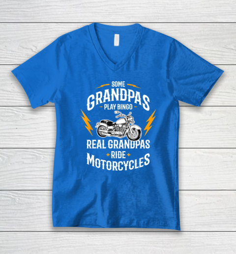 Mens Some Grandpas Play Bingo Real Grandpas Ride Motorcycles V-Neck T-Shirt 4