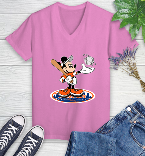 MLB Baseball New York Mets Cheerful Mickey Disney Shirt Women's V-Neck T-Shirt 12
