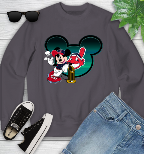 MLB Cleveland Indians The Commissioner's Trophy Mickey Mouse Disney Youth Sweatshirt 6