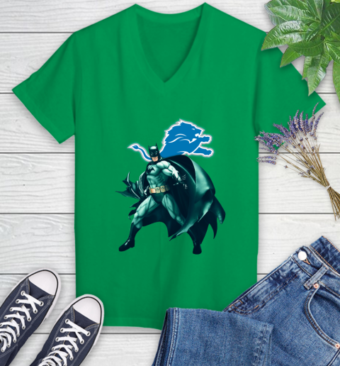 NFL Batman Football Sports Detroit Lions Women's V-Neck T-Shirt 5