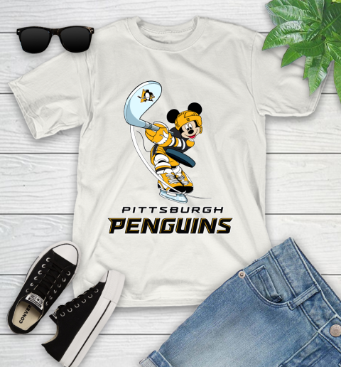 NHL Hockey Pittsburgh Penguins Cheerful Mickey Mouse Shirt Youth T-Shirt 2