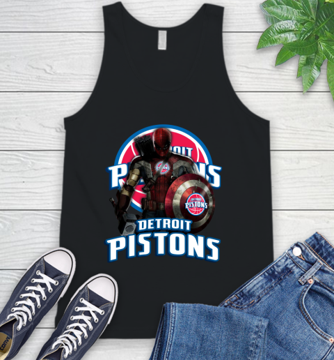 Detroit Pistons NBA Basketball Captain America Thor Spider Man Hawkeye Avengers Tank Top 2