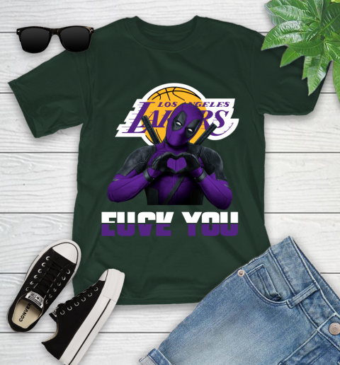 NBA Los Angeles Lakers Deadpool Love You Fuck You Basketball Youth T-Shirt 5