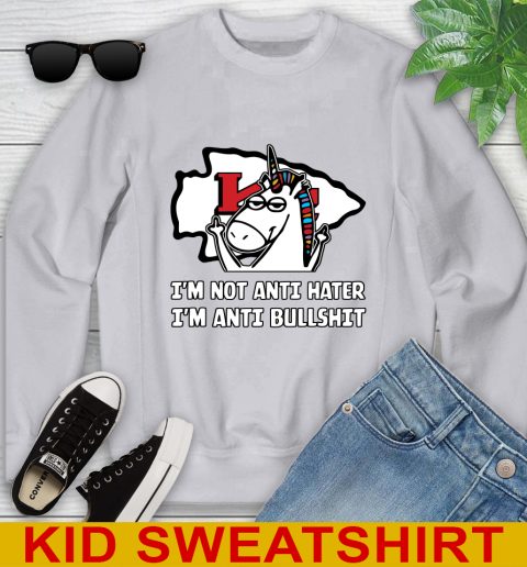 Kansas City Chiefs NFL Football Unicorn I'm Not Anti Hater I'm Anti Bullshit Youth Sweatshirt 4