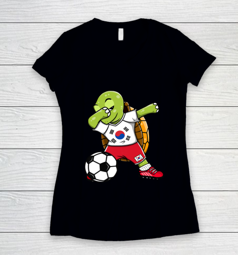 Dabbing Turtle South Korea Soccer Fans Jersey Flag Football Women's V-Neck T-Shirt
