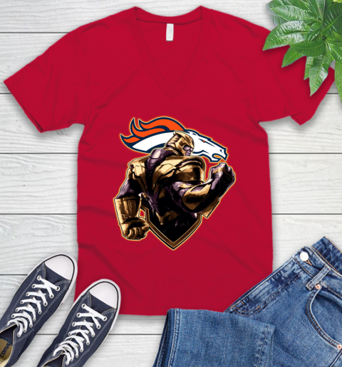NFL Thanos Avengers Endgame Football Sports Denver Broncos V-Neck T-Shirt 7