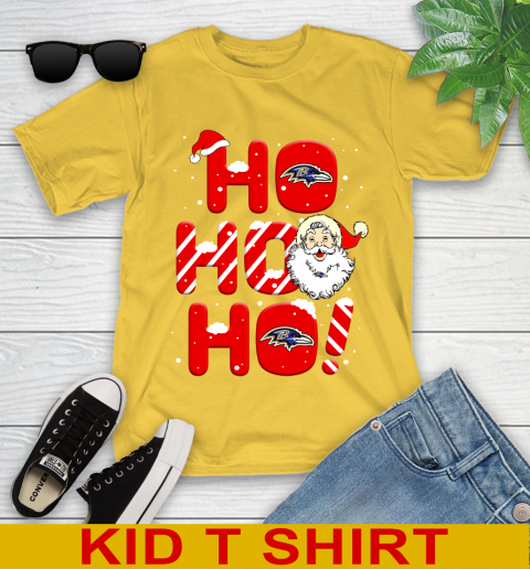 Baltimore Ravens NFL Football Ho Ho Ho Santa Claus Merry Christmas Shirt Youth T-Shirt 9