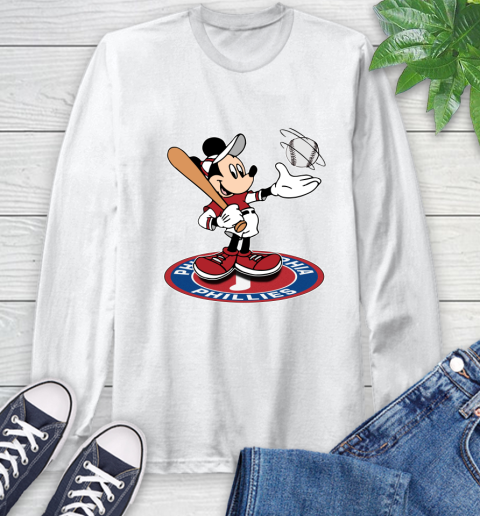 MLB Baseball Philadelphia Phillies Cheerful Mickey Disney Shirt Long Sleeve T-Shirt 2