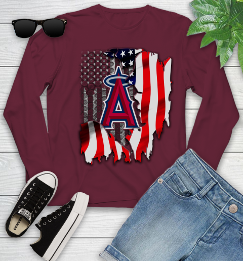 Los Angeles Angels MLB Baseball American Flag Youth Long Sleeve 6