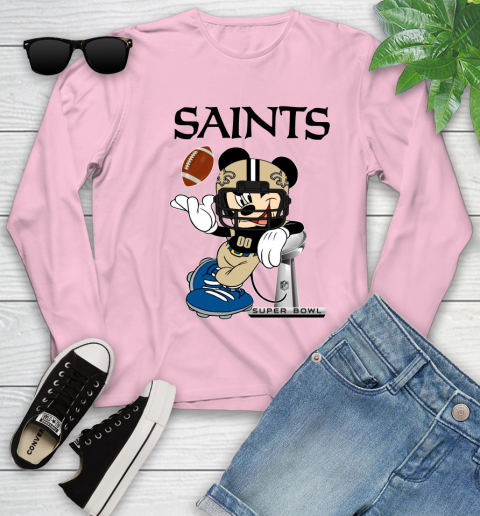 NFL New Orleans Saints Mickey Mouse Disney Super Bowl Football T Shirt Youth Long Sleeve 10