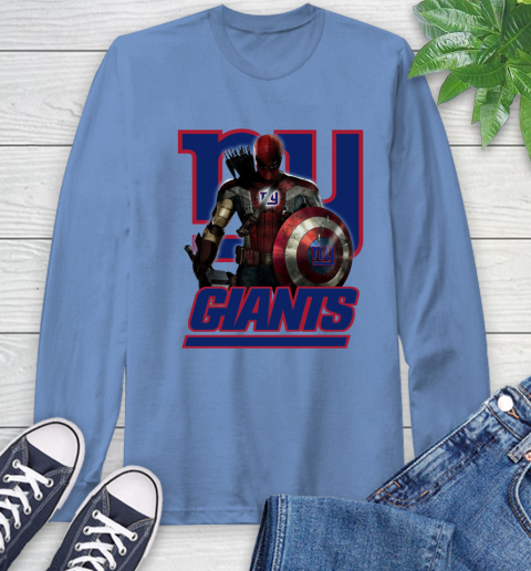 NFL Captain America Thor Spider Man Hawkeye Avengers Endgame Football New York Giants Long Sleeve T-Shirt 11