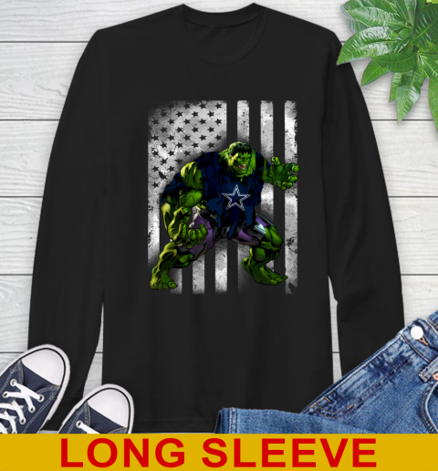 Dallas Cowboys Hulk Marvel Avengers NFL Football American Flag Long Sleeve T-Shirt