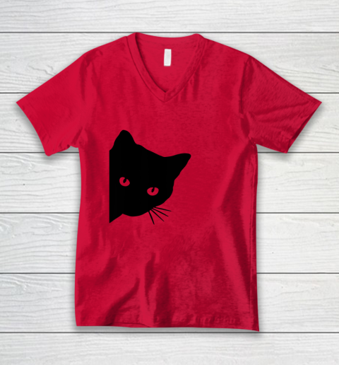 Black Cat Face Watching Funny Cat Halloween Gifts Cat Lovers T Shirt.QZSPTYUYC4 V-Neck T-Shirt 3
