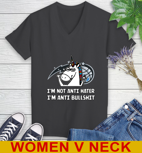 Orlando Magic NBA Basketball Unicorn I'm Not Anti Hater I'm Anti Bullshit Women's V-Neck T-Shirt 9
