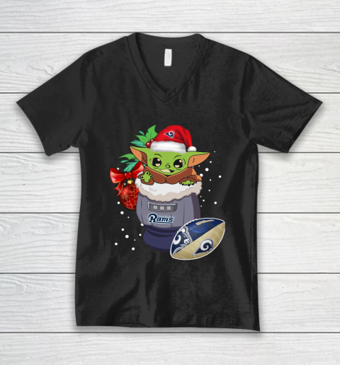 Los Angeles Rams Christmas Baby Yoda Star Wars Funny Happy NFL V-Neck T-Shirt