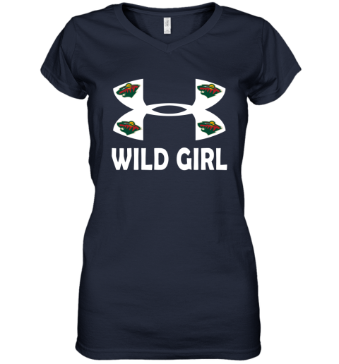NHL Minnesota Wild Girl Under Armour Hockey Sports EMESGnHTNWC women v neck t shirt 39 95 151514 front navy